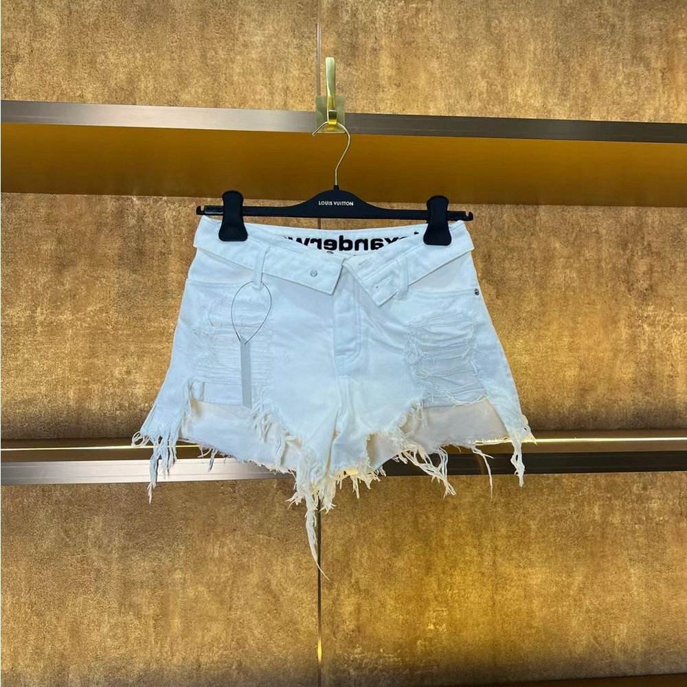 🚩steal Alexander Wang White Frayed Distressed Denim Shorts